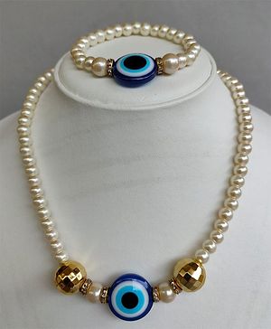 Tiny Closet Eye Necklace Bracelet Set - Blue