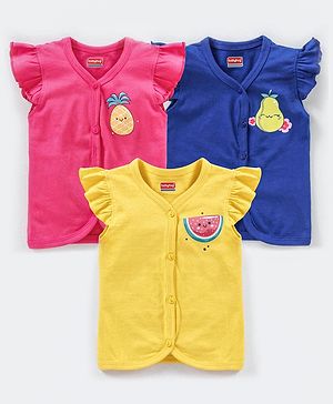 Babyhug Short Sleeves Antibacterial Vests Fruit Print Pack of 3 - Pink Blue Yellow