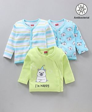 Babyhug Full Sleeves Antibacterial Vests Pack of 3 - Green Blue