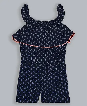 ShopperTree Sleeveless Leaves Print Jumpsuit - Blue