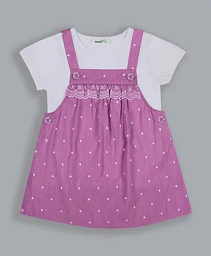 ShopperTree Short Sleeves Tee With Polka Dotted Dungaree - Pink