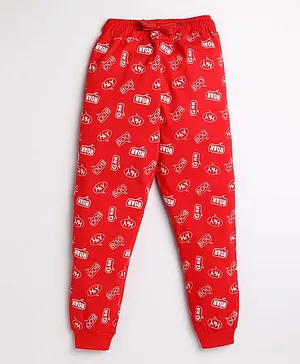 DEAR TO DAD Full Length All Over Printed Joggers - Red