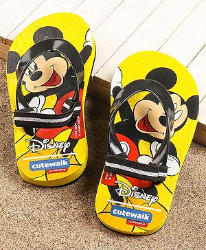 Cute Walk by Babyhug Flip Flops With Back Strap Mickey Mouse Print - Yellow