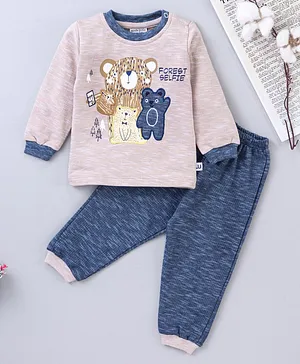 Wonderchild Full Sleeves Teddy Design Tee With Pajama - Pink