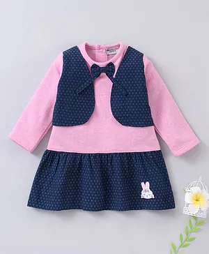 Wonderchild Bow Detailed Full Sleeves Dress - Pink & Blue