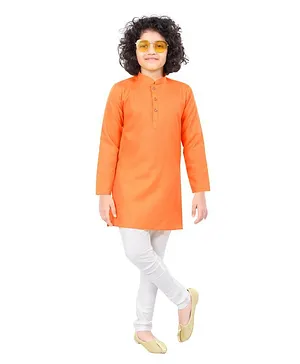 Nakshi By Yug Full Sleeves Solid Colour Kurta With Pajama - Orange