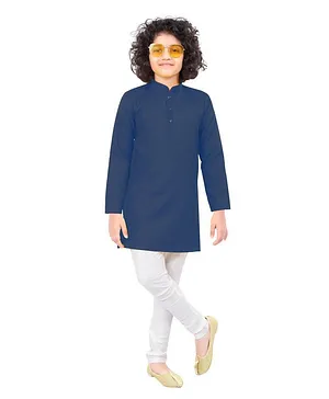 Nakshi By Yug Full Sleeves Solid Colour Kurta With Pajama - Navy Blue