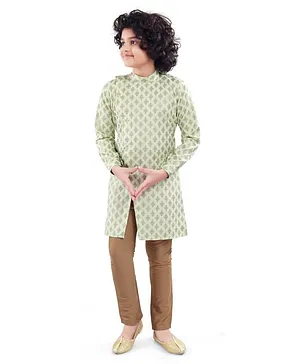 Nakshi By Yug Full Sleeves Printed Kurta With Pajama - Light Green