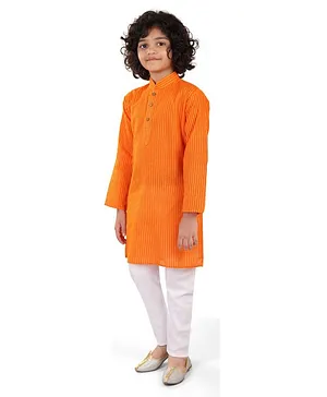 Nakshi By Yug Full Sleeves Striped Kurta Pajama - Orange White