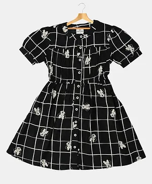 Creative Kids Short Sleeves Checkered Dress - Black