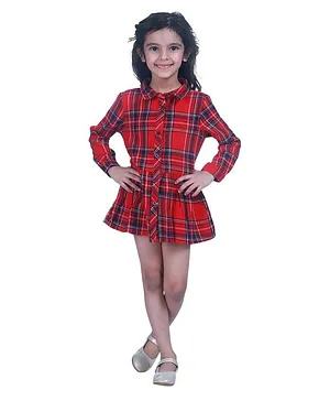 Creative Kids Full Sleeves Checked Shirt Style Top - Red Navy Blue