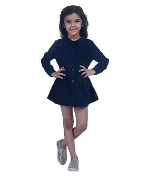 Creative Kids Full Sleeves Solid Shirt Style Cotton Top - Navy Blue