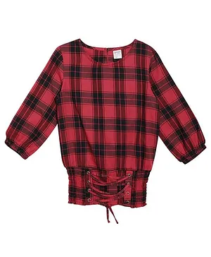Creative Kids Full Sleeves Checked Cotton Top - Red Black