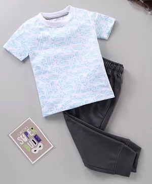 Rikidoos Short Sleeves Car Print Tee With Pajama - Blue