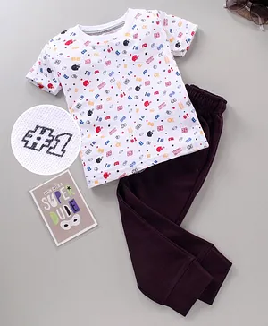Rikidoos Short Sleeves  Number Print Tee With Pajama - White