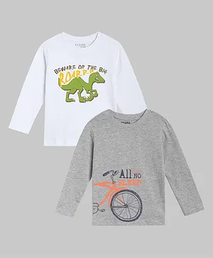 Etched Design Full Sleeves Pack Of 2 Dino Print Tee - White Grey