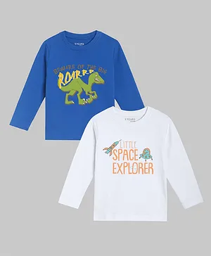 Etched Design Full Sleeves Space Explorer Print Pack Of 2 Tee - Blue White