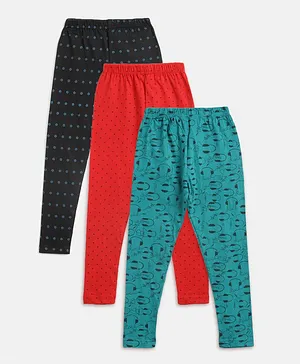 Kids On Board Pack Of 3 Full Length Headphones Print Leggings - Red Green Black