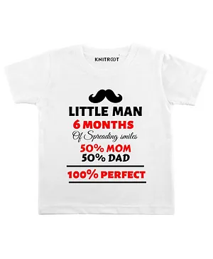 KNITROOT Little Man Spreading Smiles Print Half Sleeves T-Shirt - White