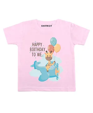 KNITROOT Half Sleeves Happy Birthday To Me Print Tee - Pink