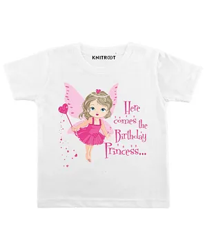 KNITROOT Half Sleeves Birthday Princess Print Tee - White