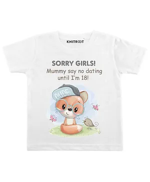 KNITROOT Half Sleeves Sorry Girls Print Tee - White