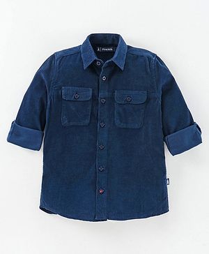 Pine Kids Full Sleeves Solid Corduroy Shirt - Navy