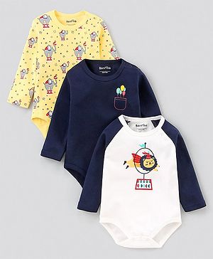 Bonfino Full Sleeves Printed Onesies Pack of 3 - Multicolour