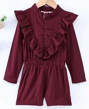 Under Fourteen Only Full Sleeves Ruffled Jumpsuit - Maroon