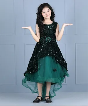 Whitehenz Clothing  Sleeveless Glitter Finish High Low Dress - Green