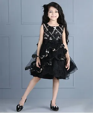 Whitehenz Clothing Sleeveless Lace Design Floral Work Dress - Black