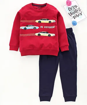 Ollington St. Full Sleeves Winter Wear Set Car Print - Red Blue