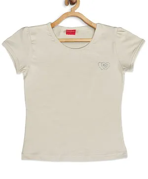 Tiny Girl Short Sleeves Solid Colour Tee - Beige