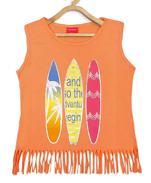Tiny Girl Sleeveless Surf Board Print Top - Orange