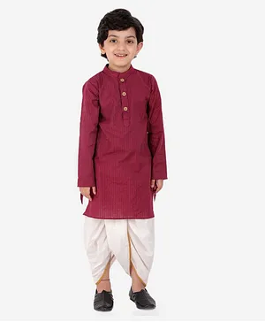 Tiny Bubs Full Sleeves Striped Kurta With Dhoti - Maroon