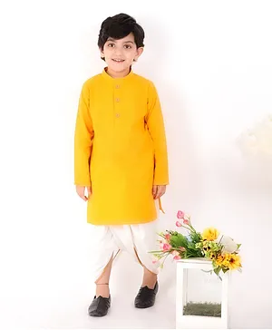 Tiny Bubs Full Sleeves Striped Kurta With Dhoti - Yellow