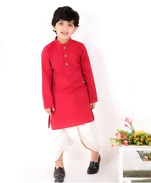 Tiny Bubs Full Sleeves Striped Kurta With Dhoti - Red