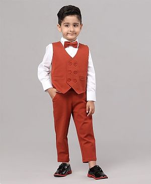 Babyhug Full Sleeves Solid Party Suit with Bow - Red White