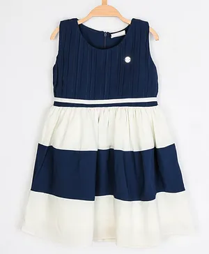Peppermint Sleeveless Striped Dress - Navy Blue