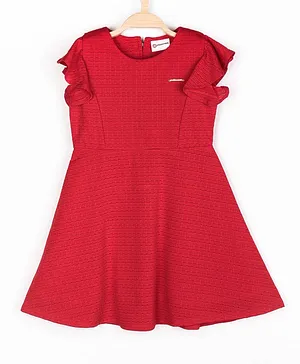 Peppermint Short Sleeves Self Textured Dress - Red