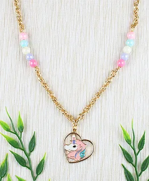 Asthetika Pink Unicorn Charm With Beads Chain Necklace - Pink