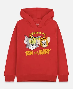 Kidsville Tom & Jerry Printed Full Sleeves Hoodie  - Red