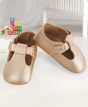 Baby Moo Solid Velcro Closure Booties - Gold