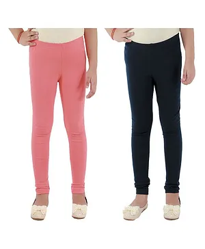 Kids Cave Pack Of 2 Full Length Solid Leggings - Orange & Black