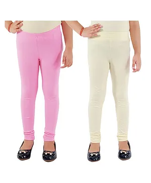 Kids Cave Pack Of 2 Full Length Solid Colour Leggings - Pink & Beige