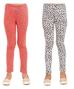 Kids Cave Combo Pack Of 2 Multi Print Leggings - Peach