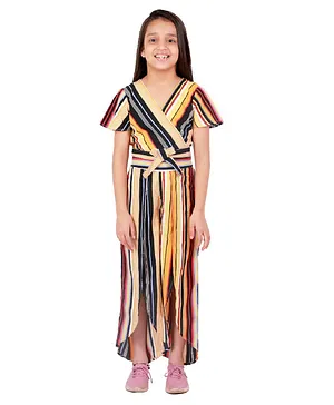 Kids Cave Half Sleeves Striped Top With Palazzo - Multi