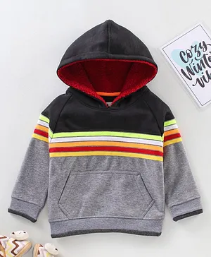 Yellow Apple Full Sleeves Hoodies Colour Block Print - Oatmeal Grey