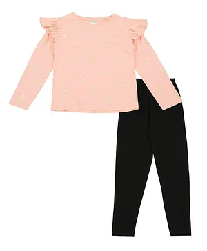 RAINE AND JAINE Full Sleeves Ostrich Print Top With Pants - Pink & Black