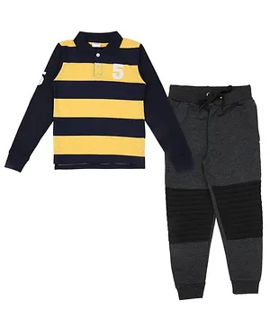 RAINE AND JAINE Full Sleeves Striped Tee With Joggers - Yellow & Black